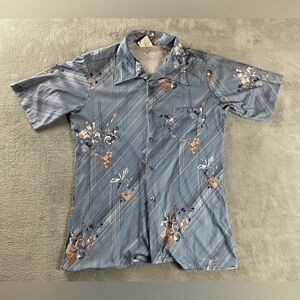 Vintage Mervyn’s Men's Floral Button Shirt Blue Art Disco 70s Tag L FITS M / S